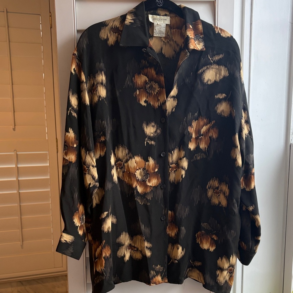 Vintage Jones New York Silk Floral Fever Button-Up Shirt 8P